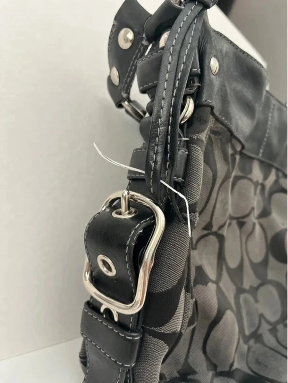 Coach Zoe Signature Jacquard Hobo Bag Black Grey Smoke 12674 Large Shoulder Bag